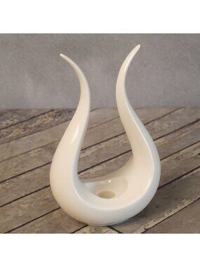 LENOX Lyre Candleholder Bone White China Art Deco Style 1930-50s Green Logo EUC